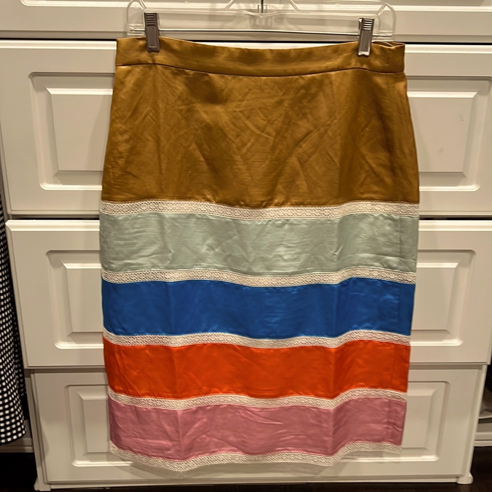 Jcrew multi color skirt, linen silk blend, size 8